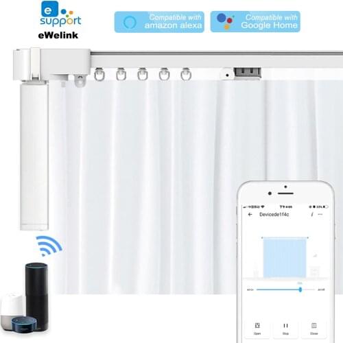 Ewelink Motorized Wifi Curtain Motor With Customized Aluminum Alloy Curtain Rail Track For Smart Home Curtain Control System