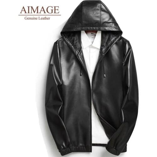 4XL Mens Real Leather Jacket Hoodie Men Genuine Lambskin Winter Leather Slim Motocycle Jacket jaqueta de couro PY120