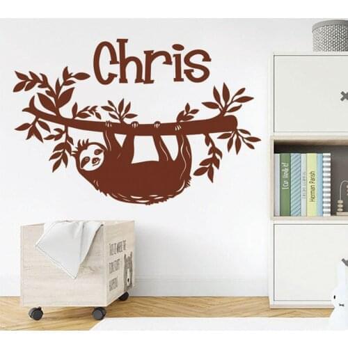 Sloth Tree Wall Decal,Personalized Name Sloth Jungle Forest Wall Sticker Vinyl Mural,Bedroom Kids Room Decor F882