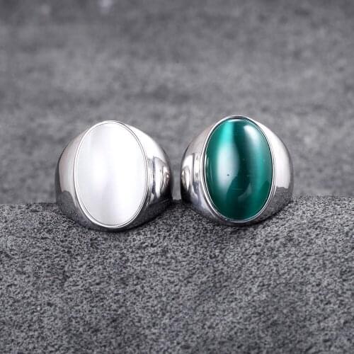 Stainless Steel Cats Eye Stone Rings Jewelry Mens Punk Rock Stone Rings Gift Size 7-12