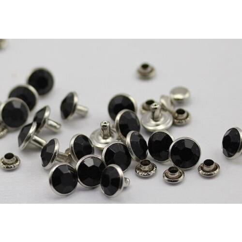 New 100Sets 8MM Black Acrylic Crystal Rivets Rhinestone Rivets Fit for Bags Shoes Dress Jewelry DIY Making Shipping Free