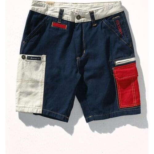 2021 Summer New Tooling Shorts Mens Fashion Contrast Stitching Multi-pocket Woven Washed Heavy Weight Casual Knee Length Pants