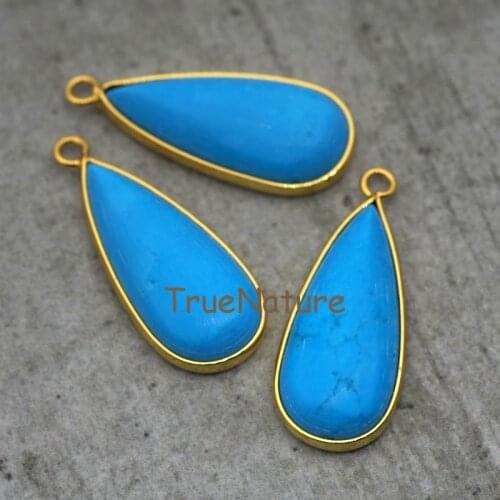 Wholesale Turquoises Jewelry Pendant Findings Water Drop Shape Gold Electroplated Charms In 13*33 mm PM5775