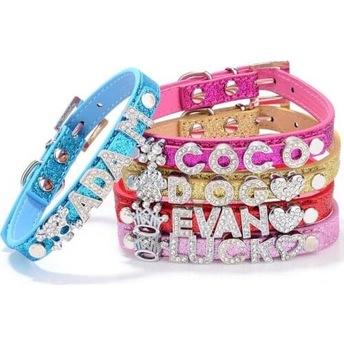 DIY Personalized Dog Collar Name Bling Letter Pet Dog Collar Puppy Cat Charms Dog Accessories For Teddy French Bulldog Necklace
