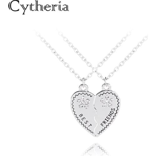 Clear crystal BFF Necklaces for 2 statement necklaces Pendants heart Stitching Necklace gift back school friendship Jewelry