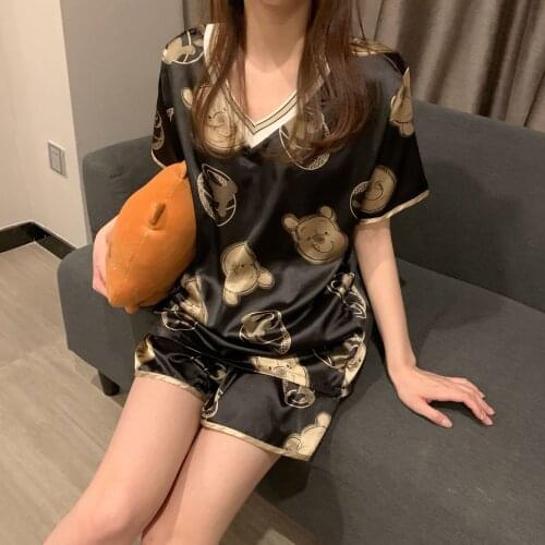 Pajamas Womens Summer Ice Silk Short Sleeve Two Piece Silk Imitation Korean Version Student Large Size Thin Silk Household Clot