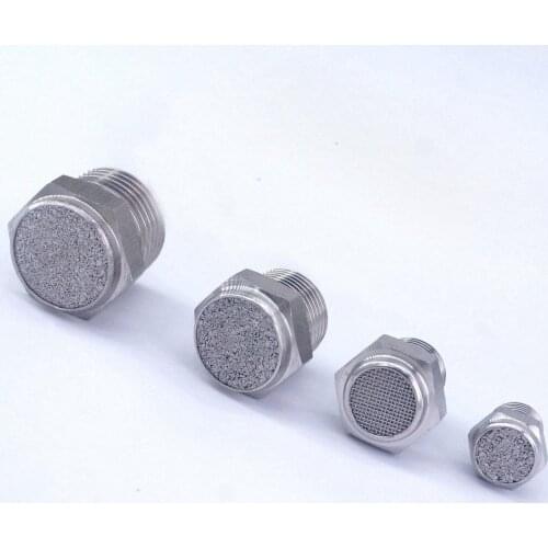 304 Stainless 1/8" 1/4" 3/8" 1/2" 3/4" 1" 1-1/2" BSP Male Flat Cylinder Pneumatic Silencer Vent Muffler Connectors 0.1-4Mpa