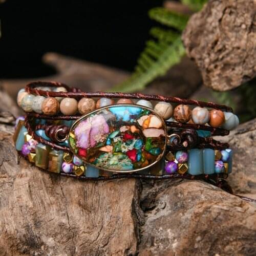 Multicolor Natural Stone Wrap Bracelets Geometric Crystal Beads Strand Bohemian Bracelet Jewelry Gifts for Women Dropshipping