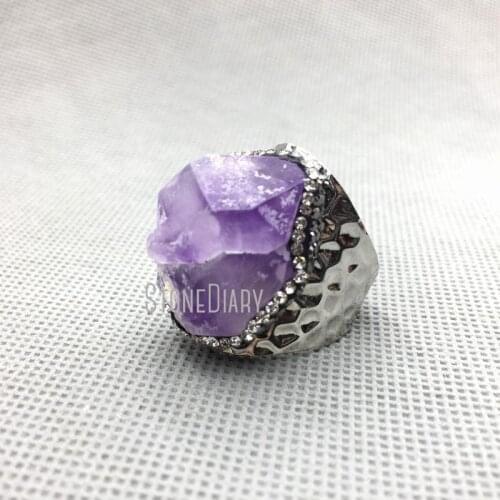 10Pcs Top Seller Crystal Pure Gold Color Irregular Surface Free Form Ring Amethysts Cluster Ring 30x22mm RM4661