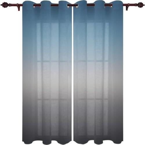 Luxury Window Curtain Blue Gray Gradient Hotel Home Living Room Kitchen Bedroom Decoration Translucent Polyester Curtain