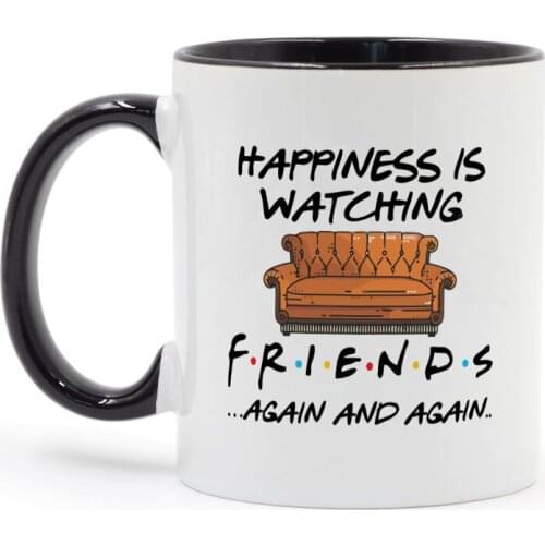 Happiness Is Watching Tv Shows Friends Coffee Mug Ceramic Cup 11oz Gift Mug for Your Friends Milk Mugs and Cups