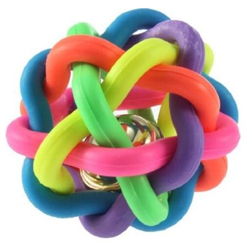 Dog Puppy Cat Pet Rainbow Colorful Rubber Bell Sound Ball Fun Playing Toy