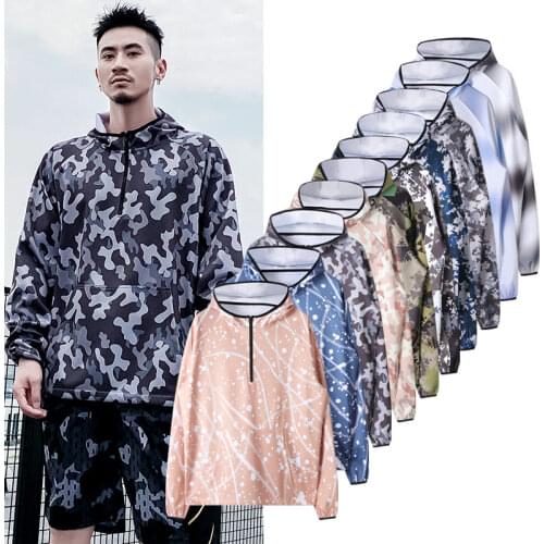 Adult Camouflage Sports Coat Hooded Half Zip Running Jacket Loose Trendy Windbreaker Basketball Football Jogging Outdoor Sweater