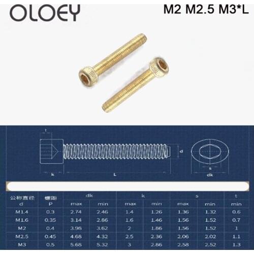 Pure Brass Hex Hexagon Socket Cap Head Screws with Extension M2 M2.5 M3