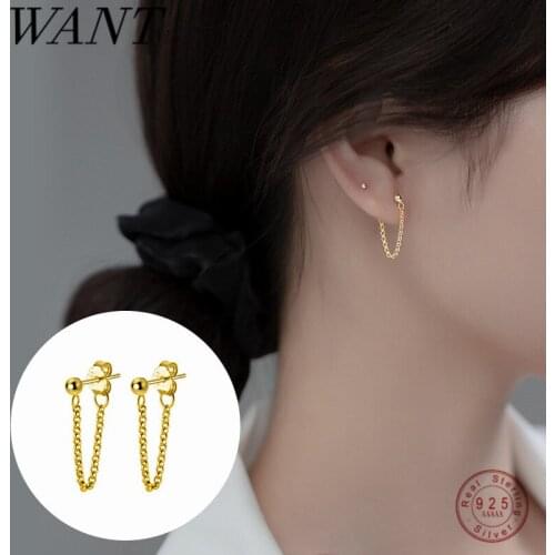 WANTME 925 Sterling Silver Gothic Cuban Link Chain Hanging Stud Earrings for Women Fashion Punk Hip Hop Baby Piercing Jewelry
