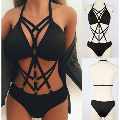 Sexy Erotic Bodysuits Bandage Bra Women Push Up Lingerie U Bras Backless Sexy Teddies Deep V Belt Bra Ladies Crop Tops Bralette