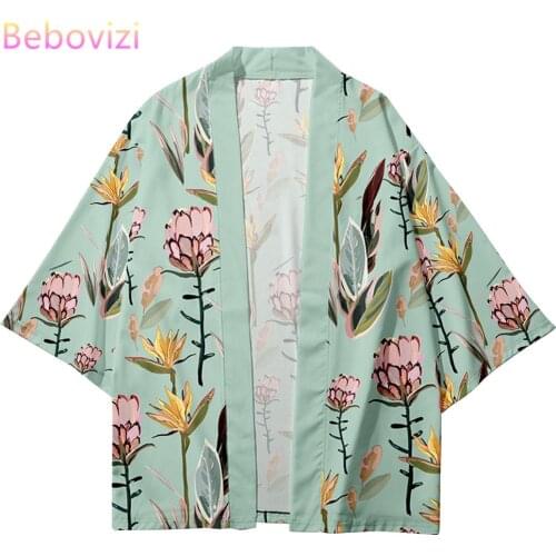 Plus Size XXS-6XL Black Green Floral Print Loose Japanese Streetwear Cardigan Women Men Harajuku Haori Kimono Cosplay Top Yukata
