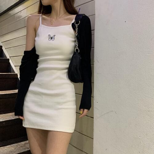 S to 3XL Dress Sling Bottoming Vest Short Skirt Feminine Skirt Summer 2021 New Tight Butterfly Print Dress