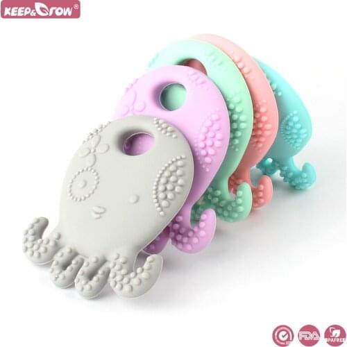 Keep&Grow 1Pc Octopus Shape Baby Teethers BPA Free Food Grade Silicone Teethers Baby Teething Toys Necklace Pendant Shower Gifts