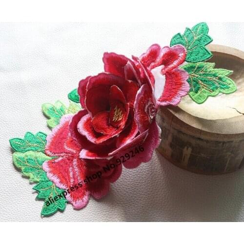 1pc/lot red flower embroidered patch iron-on for Tang Suit comic dress dancing dress boots sheet embellishments