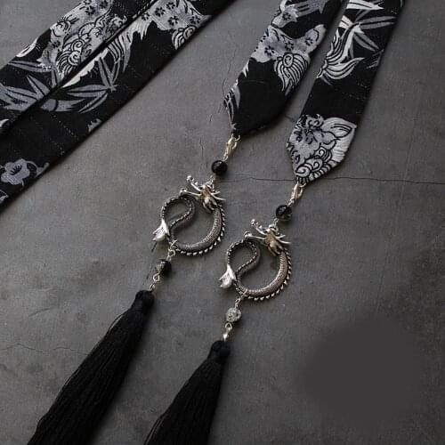 1pcs Dragon Pattern Tassel Headband Mens Hanfu Hairband Ancient Hair Accessories Ribbon Waist Pendant Decor Women Men Gift