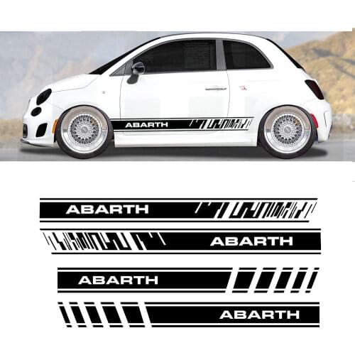 2pcs Vinyl Car Styling Abarth Side Skirt Sticker Decals Stripe Wraps Body Stickers For FIAT 500 abarth