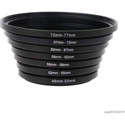 7PCS/SET 49MM-77MM Universal Black Metal Aluminum Alloy Step-up Ring Common Camera Lens Adapter Filter Set Accessories Wholesale