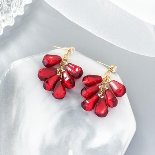 925 Sliver Needle Vintage Fruit Earrings Pomegranate Earrings Pomegranate Seed Beads Earrings for Women