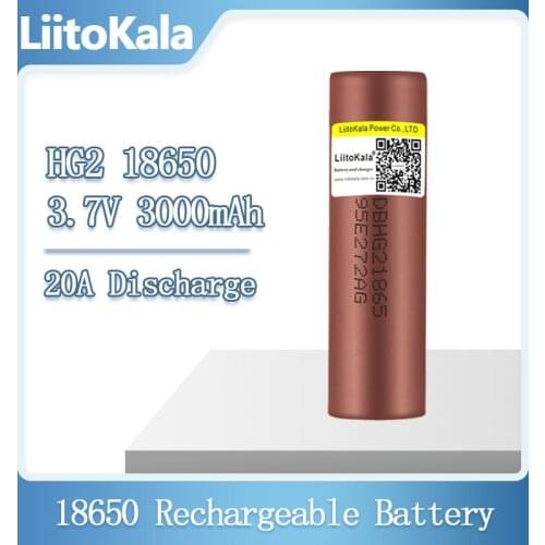 Hot LiitoKala HG2 18650 3000mah 3.7V High discharge 18650 Battery 30A Rechargeable High Drain Battery or Box Mod flashlight