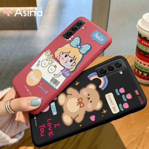 ASINA Cute Bear Case For Samsung Galaxy S21 Ultra S20 S10 S9 Plus Soft Liquid Silicone Cover For Samsung Note 9 10 20 Funda Capa