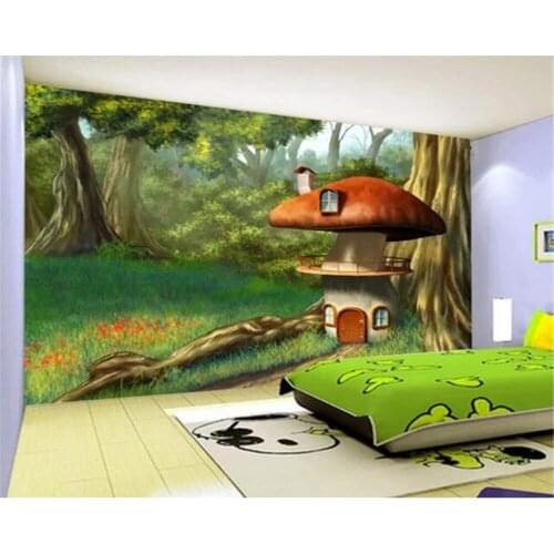 Beibehang Custom wallpaper 3d photo mural creative simple fairy tale world mushroom house childrens room background wall paper