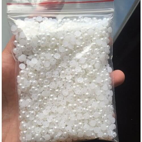 White Half Round Flatback Pearls 5mm for nail art ABS imitation pearl beads,2 Holes white pearls Sew On Clothes DIY Accessories