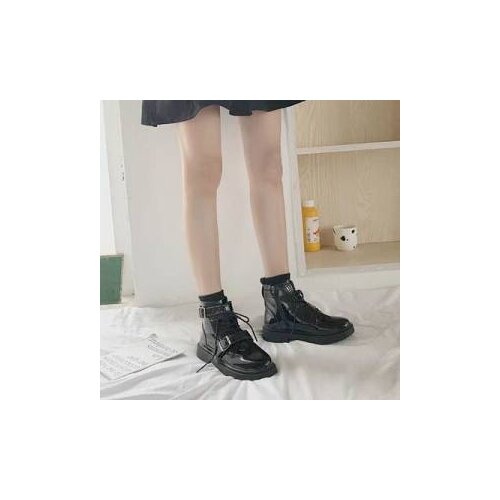 Botas Women Motorcycle Ankle Boots Wedges Female Lace Up Platforms Spring Black Leather Oxford Shoes Woman 2021 Botas Mujer