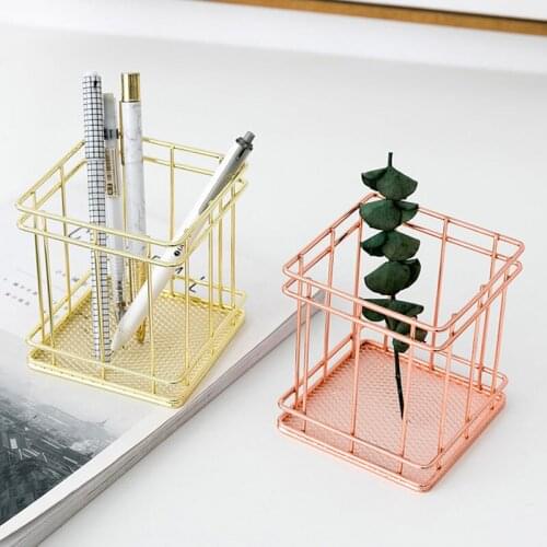 Nordic Home&Christmas Decoration Metal Pen Holder For Desktop Wedding Centerpieces Electroplated Desktop Pen Container