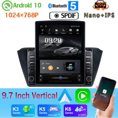 DSP 9.7" Vertical Style Car Media GPS CarPlay Android 10 360 Camera Radio For Skoda Fabia mk3 2015 2016 2017 Nano+IPS PX6 4+64G