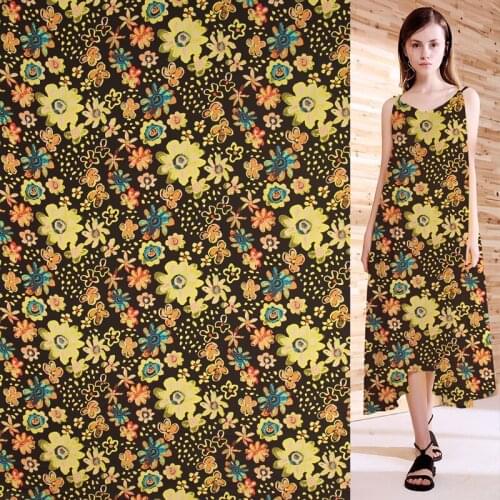 Graffiti floral design on black 100% silk crepe de chine silk fabric,SCDC1096