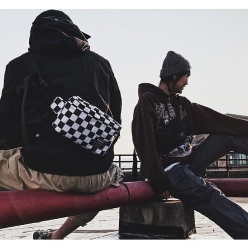 New Unisex Canvas Plaid Waist Bag Summer Streetwear Fashion Fanny Pack Men Hip Hop Crossbody Shoulder Chest Bag Mini Banana Bag