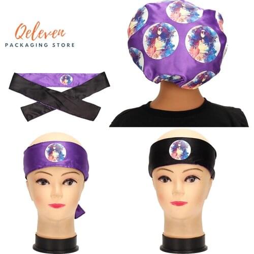 Customized Logo/Color Adjustable Reversible Satin Bonnet/Headband Edge Wrap Hair Extensions Bundle Wigs Sleep Protect Bonnet