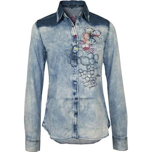 Spanish Desigual foreign trade tail single sand wash embroidered cloth denim shirt