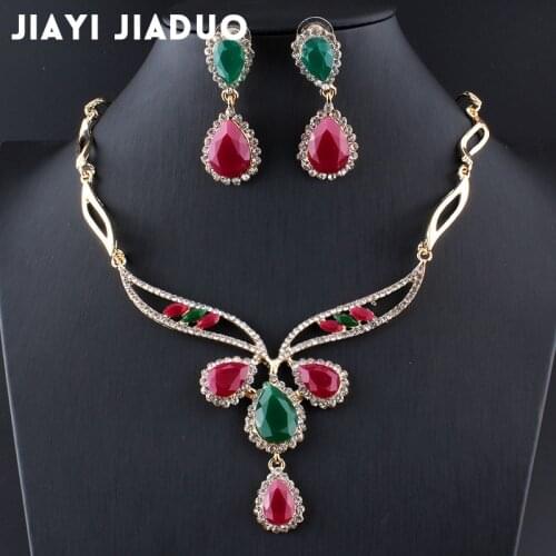 Jiayijiaduo Wedding Jewelry Set for Women Gold-color Enamel Leaves 2 Colors Jewelry Sets Chain Pendant Necklace Earrings sets