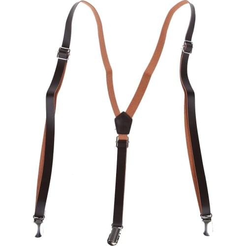 Coffee Faux Leather Adjustable Band Suspenders Braces