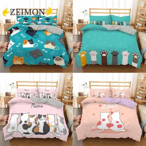 ZEIMON Cartoon Cats Bedding Set Queen 3D Cute Animal Printed Duvet Cover Bedclothes 2/3pcs Home Textiles Luxury Bedspread