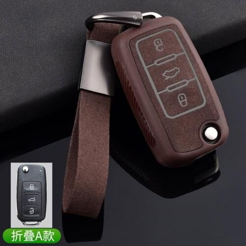 Leather TPU Car Key Cover For VW Volkswagen Polo Jetta Golf MK6 TDI GTI R32 SEAT Skoda Pattern Smart Remote keychain