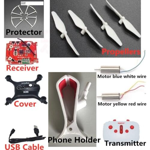 SYMA X20 Transmitter Propellers Guard USB Cable Motor Cover For Mini Drone RC Quadcopter Helicopter Drones Drone Spare Parts