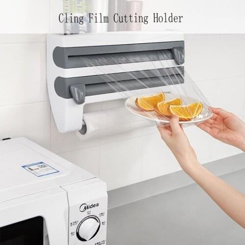 Kitchen Organizer Cling Film Sauce Bottle Storage Rack Tin Foil Paper Towel Holder Kitchen Shelf Plastic Wrap Cutting