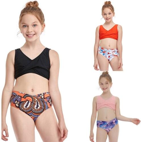 Floral Print Girl Swimsuit Kids Swimwear 5-12 Years Girl Bikini Set Two Piece Child Swimwear Young Girls Bathing Suit Beachwear