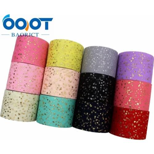 OOOT BAORJCT L-20107-25,55mm 5yards Colorful bronzing stars yarn ribbon,DIY bow headdress gift wrap birthday wedding decoration