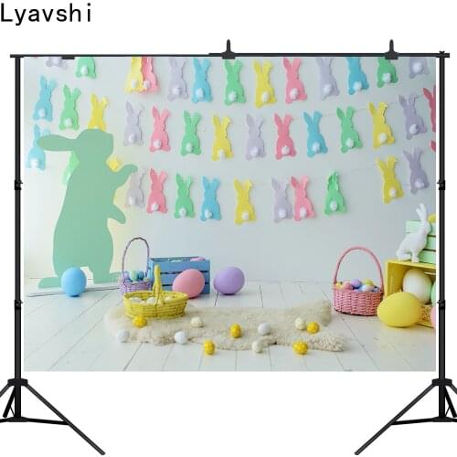 Lyavshi Easter Photography Backdrops Rabbit Bunny Eggs Gray Wooden Floor Party Baby Portrait Photo Backgrounds Photo Studio