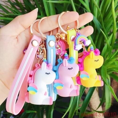Cute fashion Pony Unicorn keychain for couple women girl keychain Rainbow unicorn PVC Animal key ring backbag handbag pendant