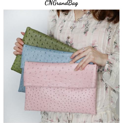 Fashion Ostrich Pu Leather Clutch Bag with Shoulder Chain Lady Purse Big Capacity Bag Wristlet Snake Foldable Clutch Bag Pouch